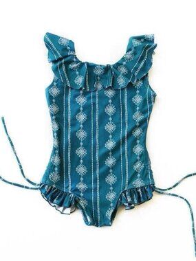 NIB Girls Wildling Teal Boho Ruffled One Piece Swimsuit Well Dressed Wolf 9/10